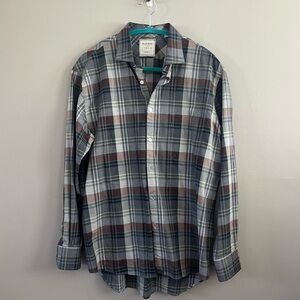 Billy Read Plaid Button Down Shirt Lightweight 100%‎ Cotton Grey White